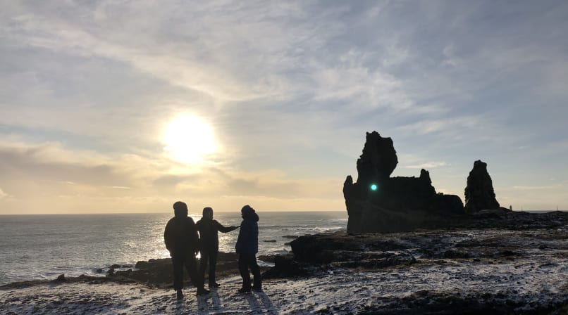 Socialising at Lóndrangar pinnacles on Snæfellsnes Peninsula