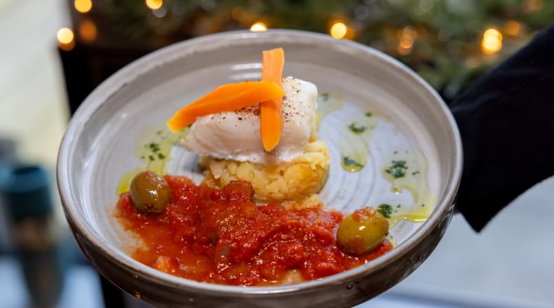 A nicely presented plate of food.