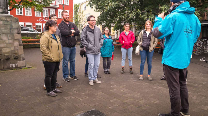 A guide from Your Friend in Reykjavik explaining the origin of the statue pictured next to the group.