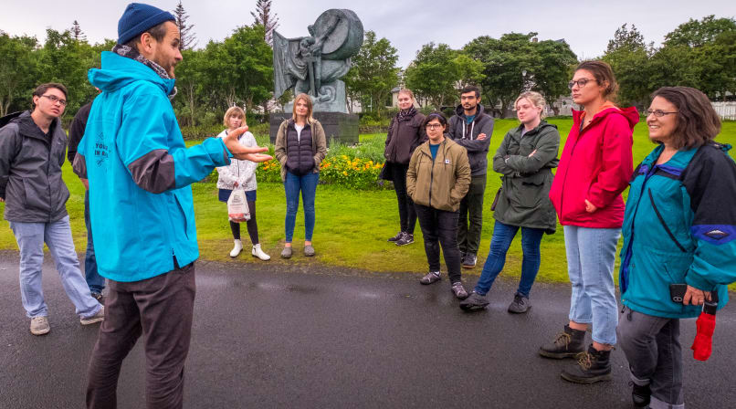 A group of guests listening to the guide from Your Friend in Reykjavik