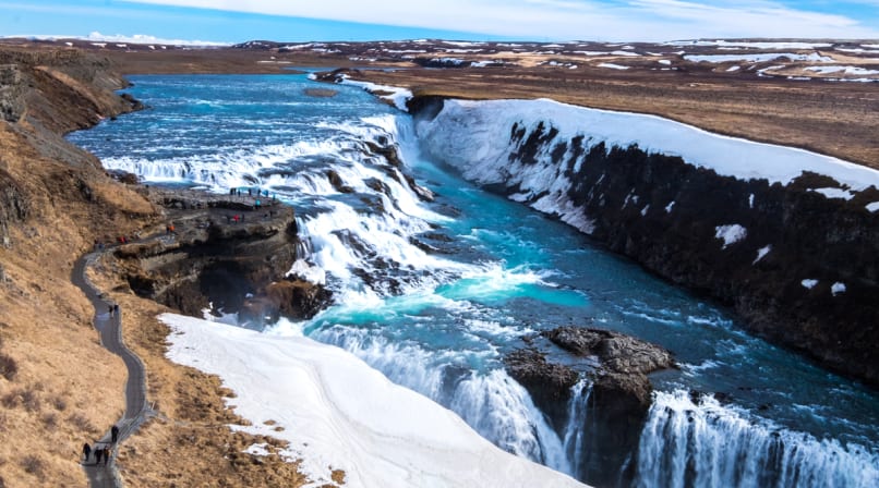 Gullfoss waterfall in fall