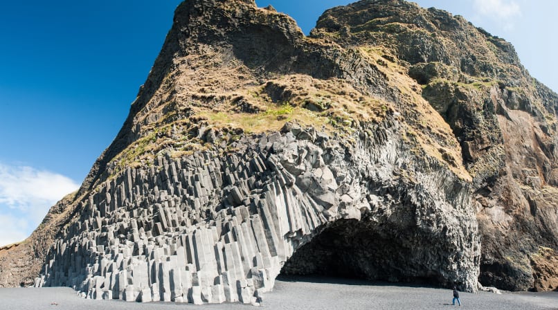 Reynisfjara Columni Basalts on South Shore of Iceland, Black sand Beach