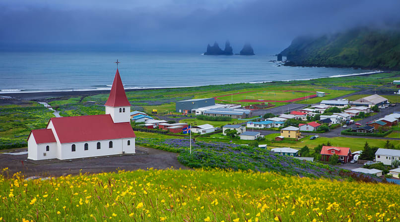 Vík í Mýrdal on South Coast of Iceland