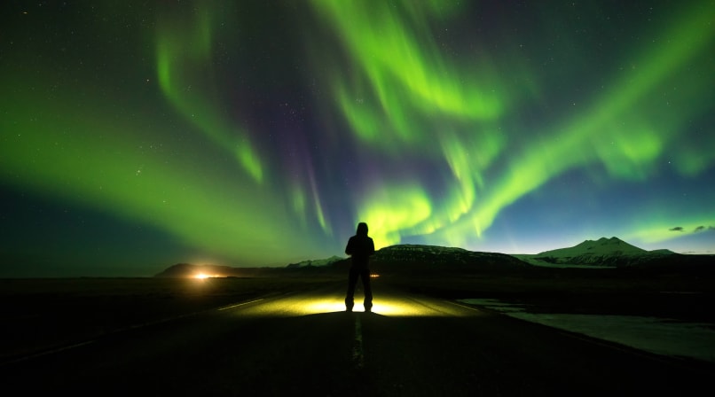 Person looking into the northern lights