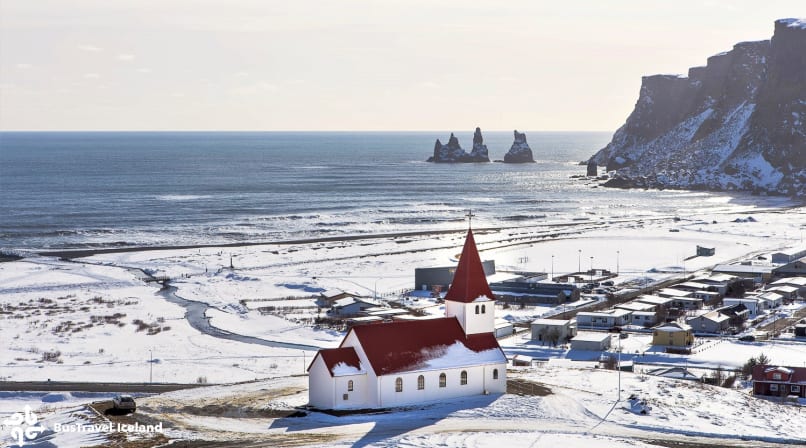Vik village in snow