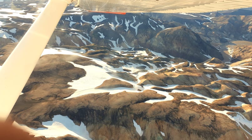Landmannalaugar mountains from above covered with a bit of snow