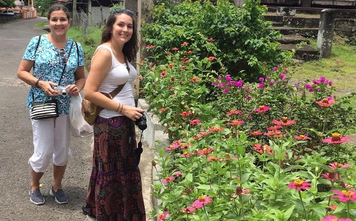 Posing near the flower bed