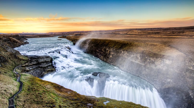 Gullfoss waterfall seen from upper level