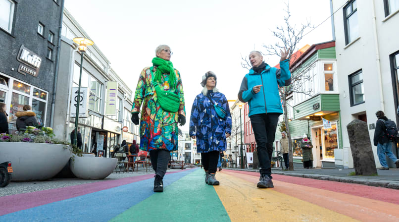 A group of guests enjoying the cozy atmosphere of Reykjavik while listening to our Guide 