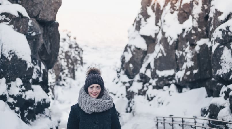 Walking down Almannagjá fault at Thingvellir National Park