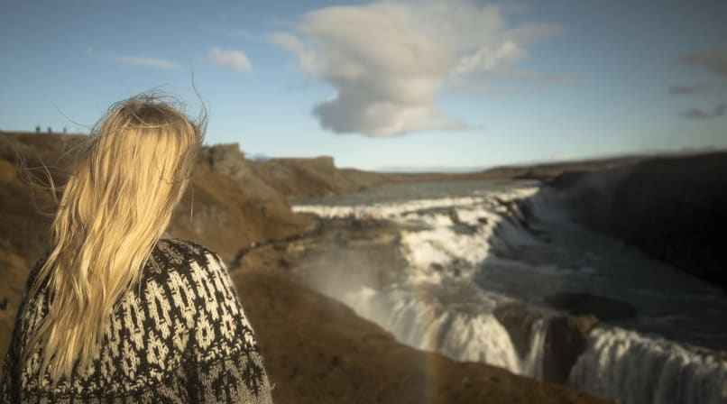 Admiring the stunning beauty of the Golden Waterfall, Gullfoss