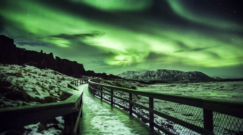 Northernlights overtaking the sky at Thingvellir National Park