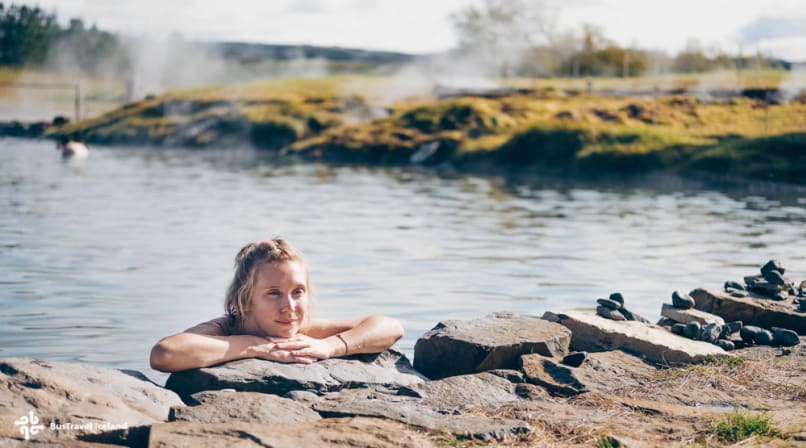 Relaxing in the warm waters of secret lagoon