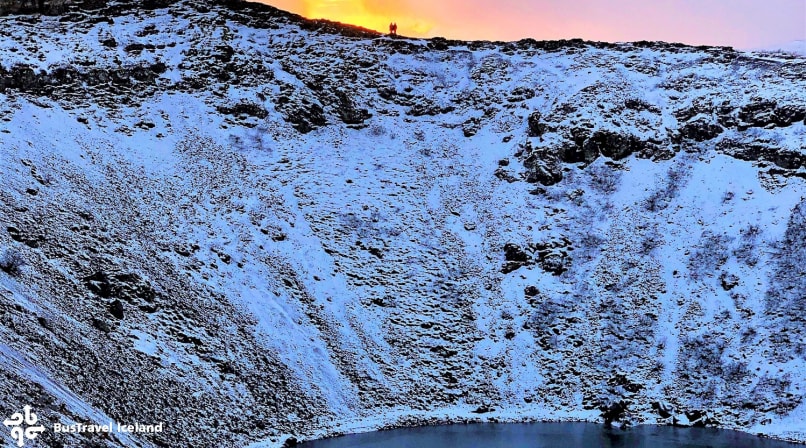 Kerid crater at winter sunset