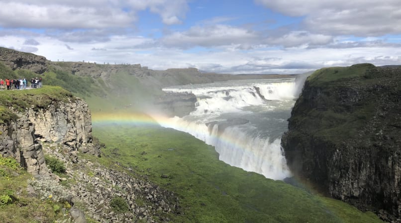 Rainbow decorated Golden waterfall Iceland
