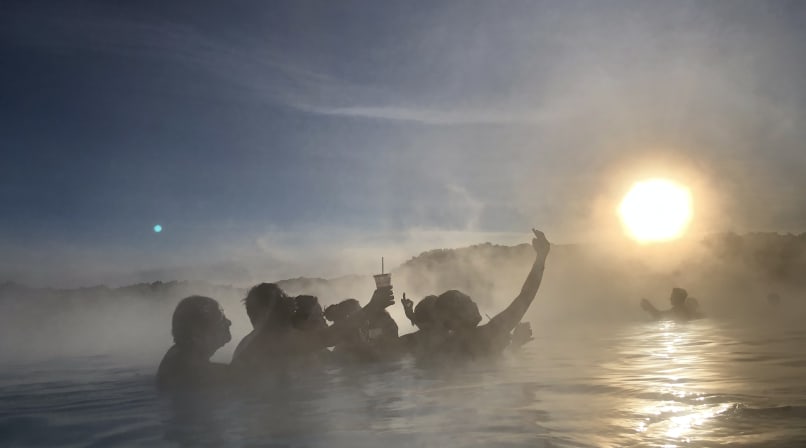 Enjoying sunset in the Turkish blue warm waters of the Blue Lagoon