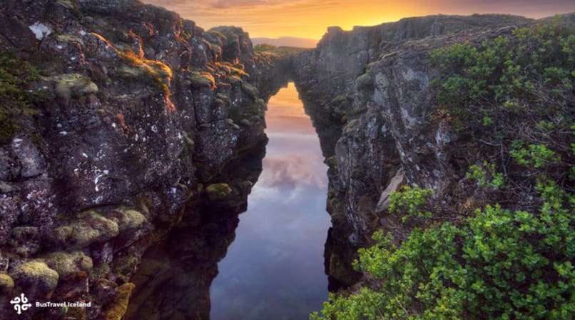Groundwaterfilled fissure at the bottom of the Rift Valley in Thingvellir National Park