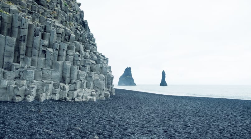 Black sand and basalt columns at Reynisfjara beach