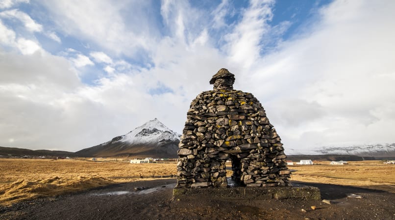A monument of the protector of Snæfellsnes peninsula at Arnarstapi