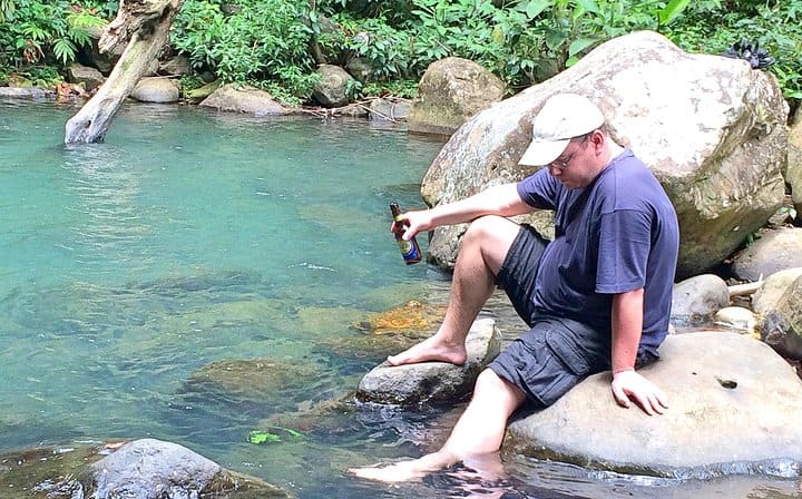 Traveler at seven-sisters waterfall