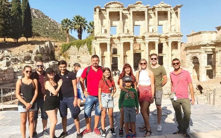 Participants in front of the Celsus Library