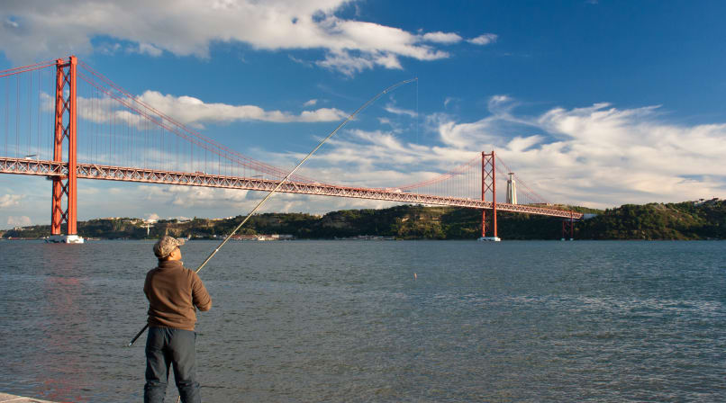 The April 25th bridge, a giant and scenic suspension bridge that connects the north and south side of Lisbon