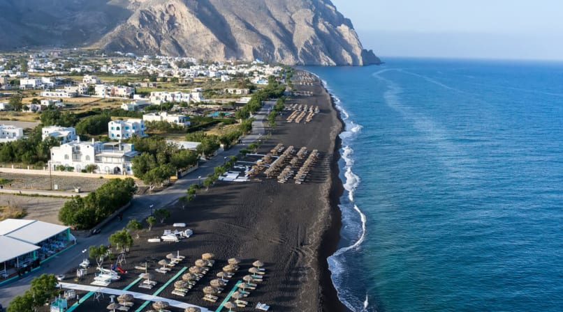 Santorini perissa black sand beach