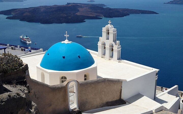 Santorini three bells church