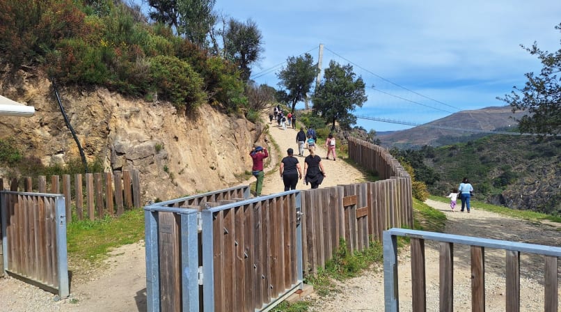 Visitors entering the Paiva Walkways trail near the 516 Arouca suspension bridge in Portugal.