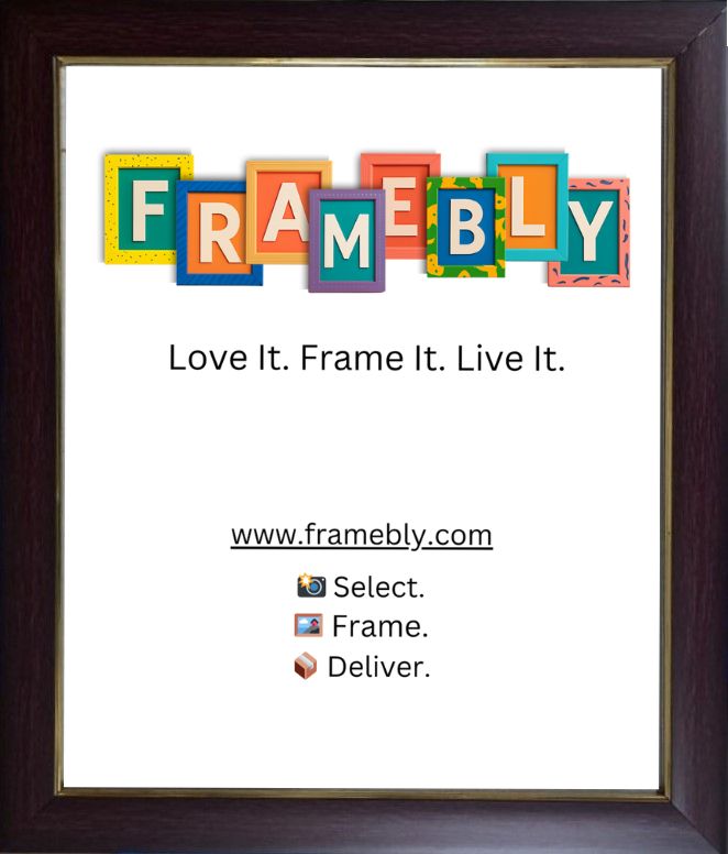 Dark Brown with Gold Accent colour photo frame. Smooth to touch with a fine polished finish. Flat front and side surface. Medium frame, ideal for candid pics on walls in lounge, bedroom, kid art/certs or gifting, best used for 5 to 8 inch size photo prints.
