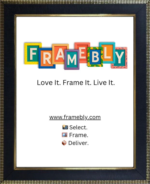 Black with Gold Border colour photo frame. Ribbed outside border with a raw silk finish frame and a smooth gold inner accent. Ribbed edges with a smooth front and side profile. Medium frame, ideal for candid pics on walls in lounge, bedroom, kid art/certs or gifting, best used for 5 to 8 inch size photo prints.