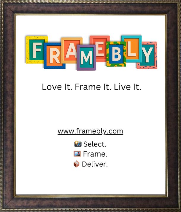 Bark Wood with Gold Border colour photo frame. Wavy outside border with a smooth finish frame and a gold inner accent. Corrugated pattern edge with a smooth front  and side profile. Medium frame, ideal for candid pics on walls in lounge, bedroom, kid art/certs or gifting, best used for 5 to 8 inch size photo prints.