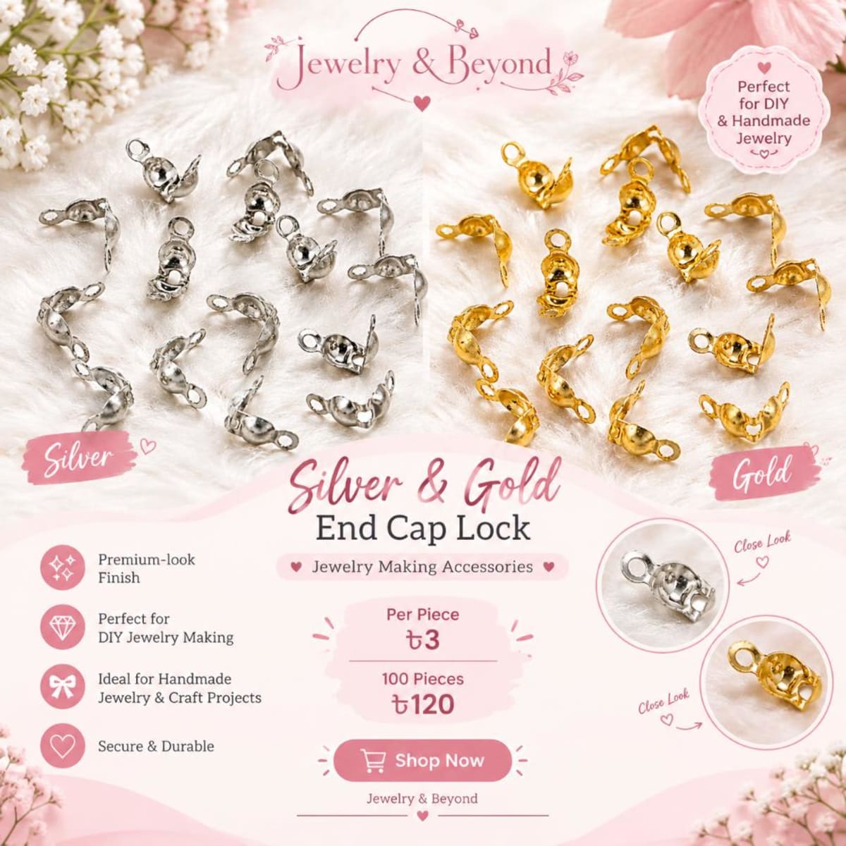 Silver & Gold End Cap Lock – Jewelry Making Accessories