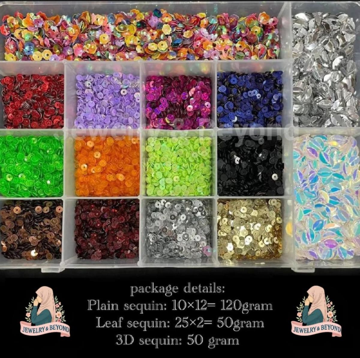 Multi-Compartment Sequin Kit / Sequins Assortment Box (Brand: Jewelry & Beyond)