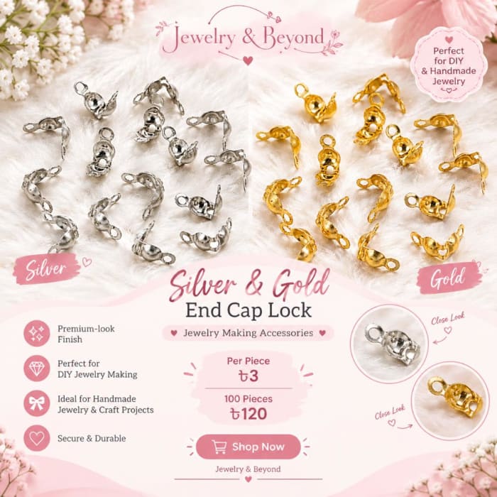 Silver & Gold End Cap Lock – Jewelry Making Accessories