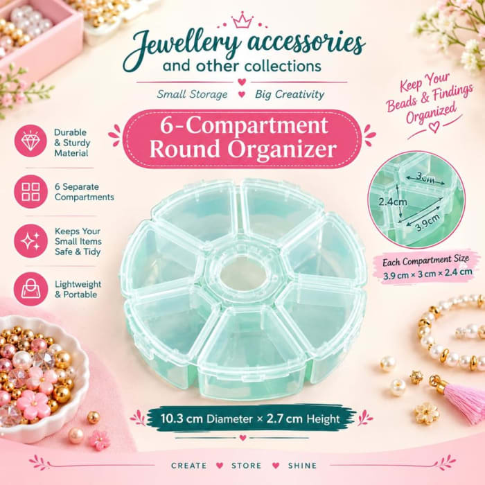 Round Bead Storage Organizer Box – 6 & 8 Compartments | Jewelry & Craft Organizer