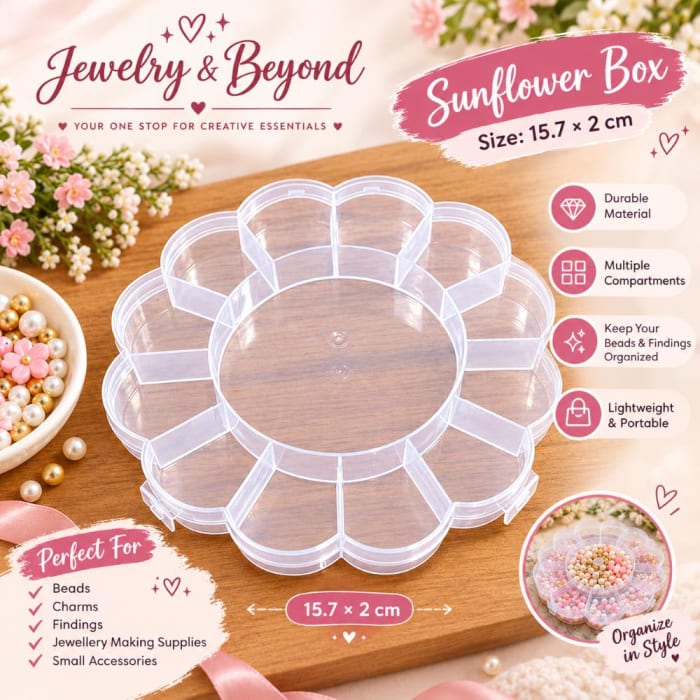 Sunflower Flower-Shaped Bead Organizer Box – 15.7 × 2 cm