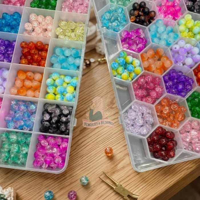 8mm Premium Crackle Glass Beads Combo Set with Storage Box