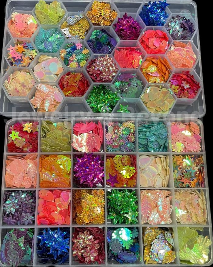 24 Color Mixed Shape Sequin Collection Combo Box Set (Square & Honeycomb Grid)