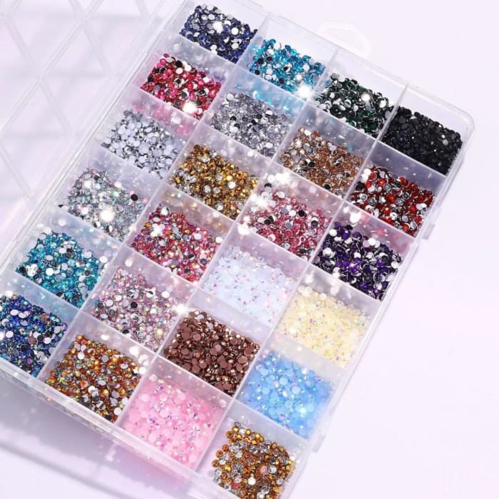24-Color Flat-Back Round Rhinestone Set with Organizer Box