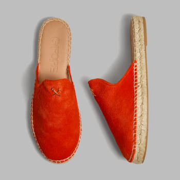 WOMEN'S METAL TEES PONY HAIR ESPADRILLE in SHOCKING ORANGE
