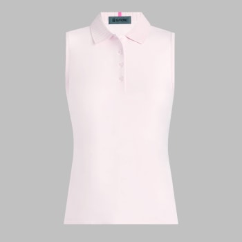 PLEATED COLLAR SILKY TECH NYLON SLEEVELESS POLO in Blush