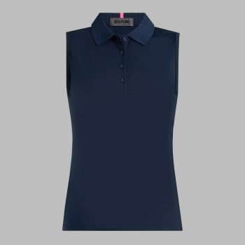 PLEATED COLLAR SILKY TECH NYLON SLEEVELESS POLO in Twilight