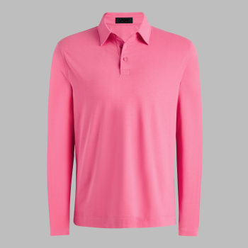SUPER SOFT BRUSHED COTTON LONG SLEEVE POLO in KNOCKOUT PINK