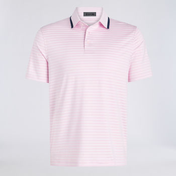 PERFORATED STRIPE JERSEY POLO in Blush