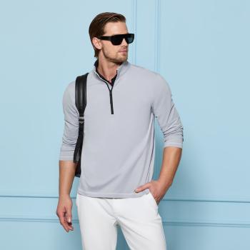 Alternative image of BRUSHED BACK TECH 1/4 ZIP PULLOVER in LIGHT GREY MELANGE