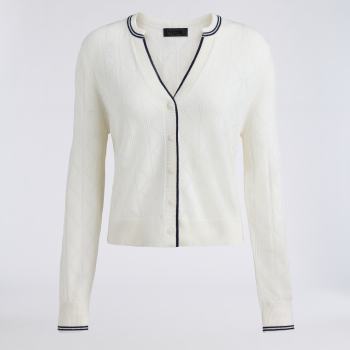 POINTELLE FINE WOOL CARDIGAN in CHALK WHITE