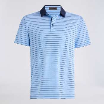 HERRINGBONE STRIPE TECH JERSEY POLO in CERULEAN / TWILIGHT