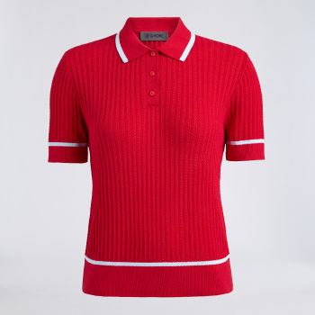 SUMMER FRIDAY TEXTURED KNIT POLO in Lava