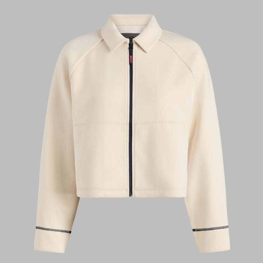 COZY DOUBLE KNIT CROPPED COLLARED JACKET in CHALK WHITE image number 1